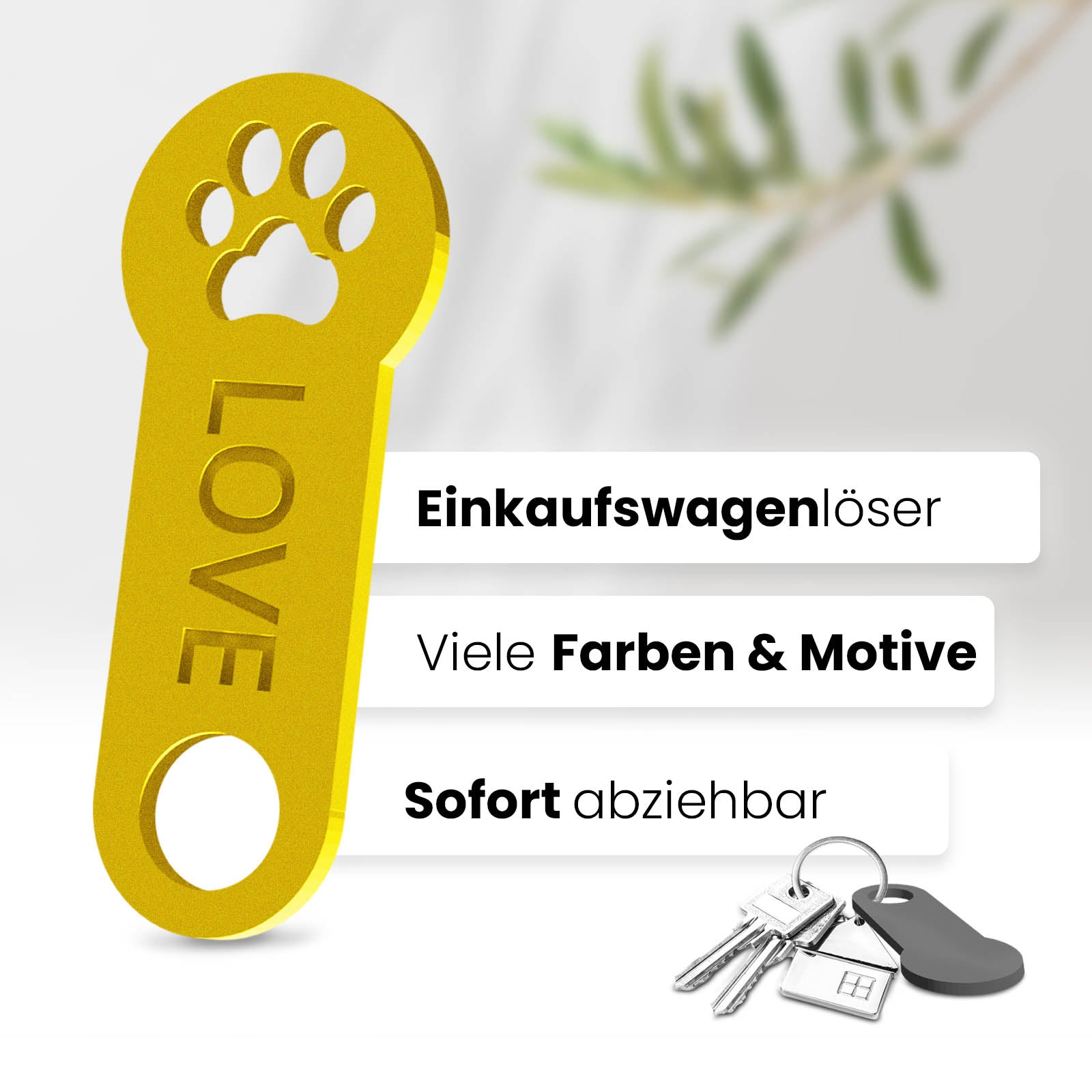 Pfoten Schlüsselanhänger – ein Accessoire mit sofortiger Einkaufswagenlöser Funktion. Hochwertiges 3D-Design für Tierfreunde.