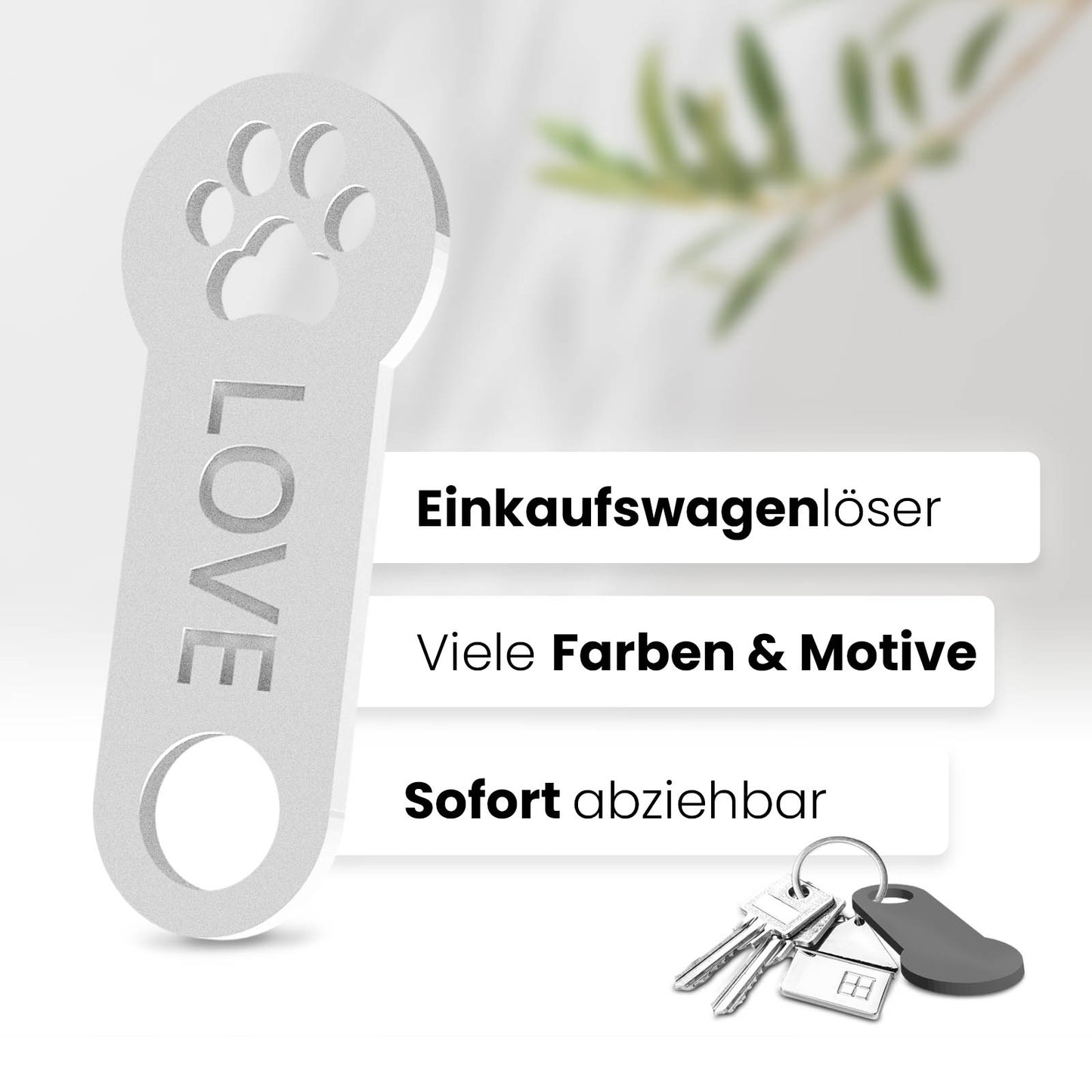 Pfoten Schlüsselanhänger – ein Accessoire mit sofortiger Einkaufswagenlöser Funktion. Hochwertiges 3D-Design für Tierfreunde.