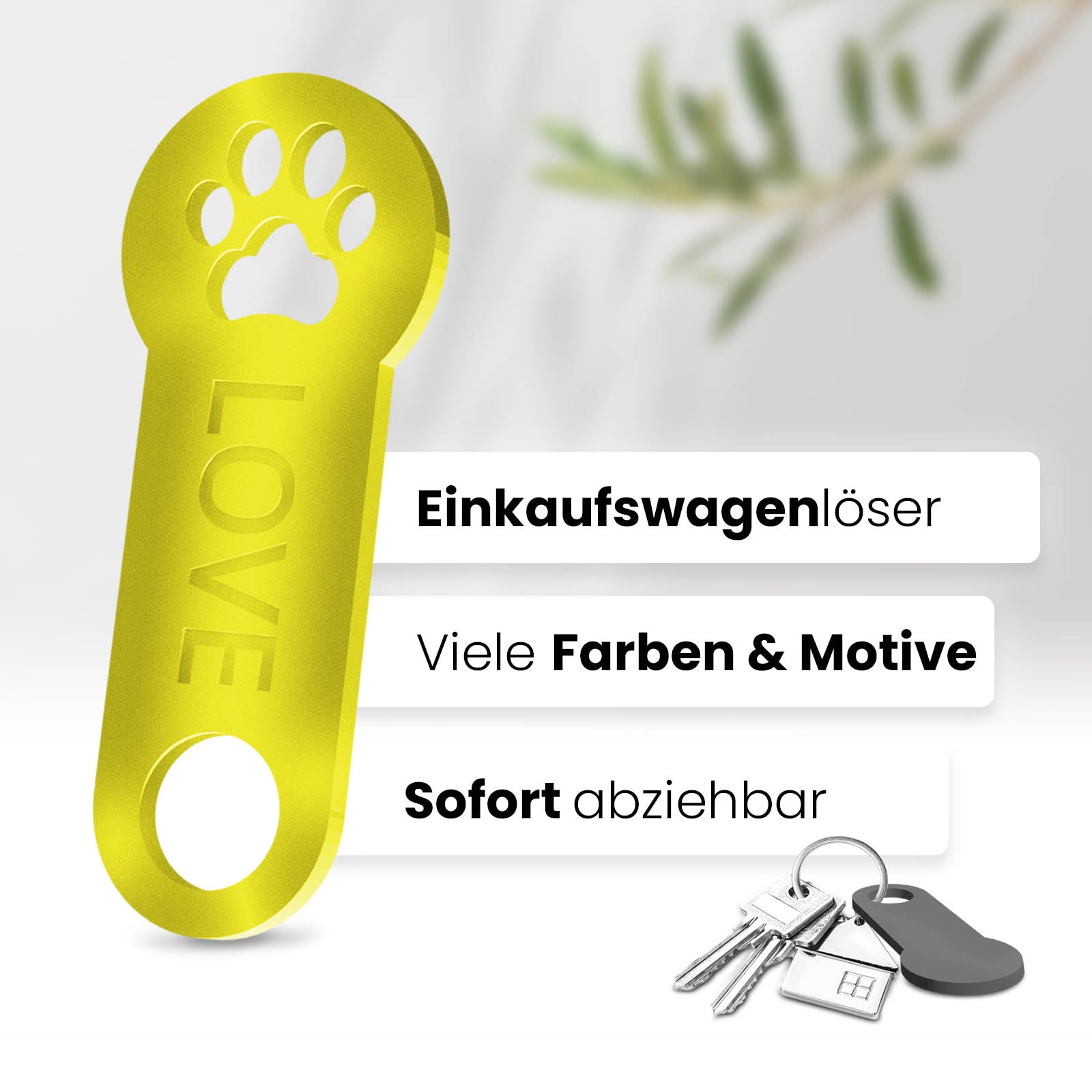 Pfoten Schlüsselanhänger – ein Accessoire mit sofortiger Einkaufswagenlöser Funktion. Hochwertiges 3D-Design für Tierfreunde.