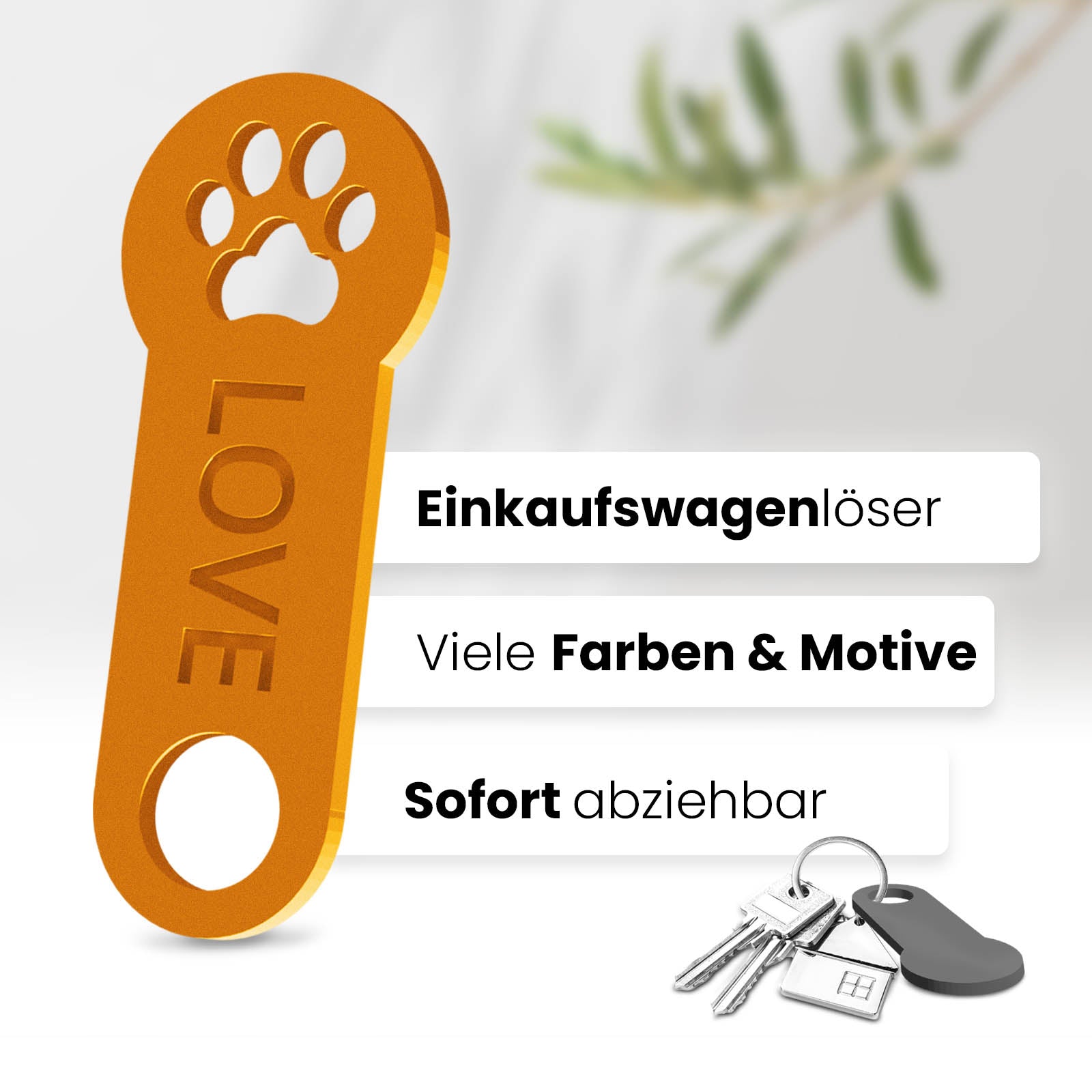 Pfoten Schlüsselanhänger – ein Accessoire mit sofortiger Einkaufswagenlöser Funktion. Hochwertiges 3D-Design für Tierfreunde.