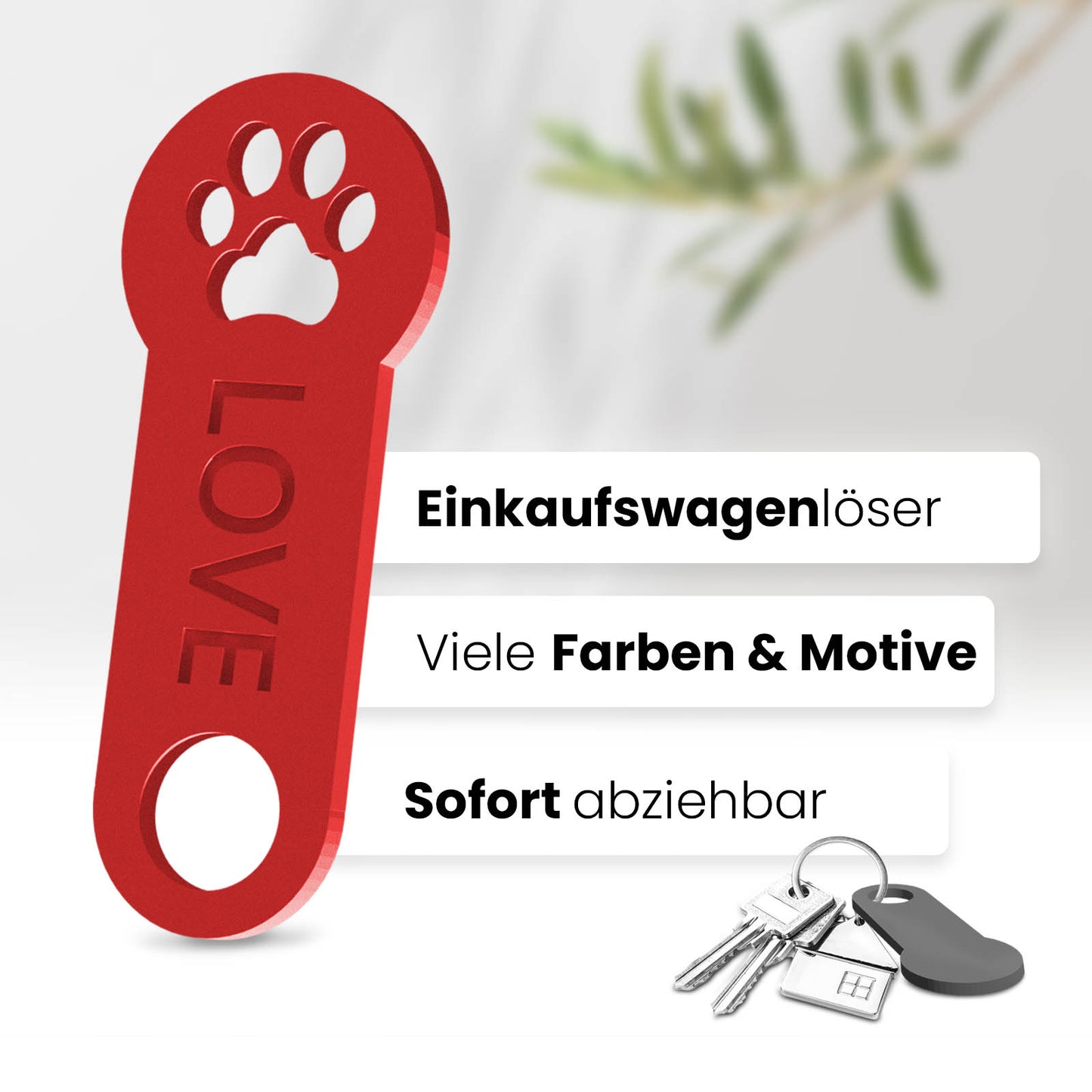 Pfoten Schlüsselanhänger – ein Accessoire mit sofortiger Einkaufswagenlöser Funktion. Hochwertiges 3D-Design für Tierfreunde.