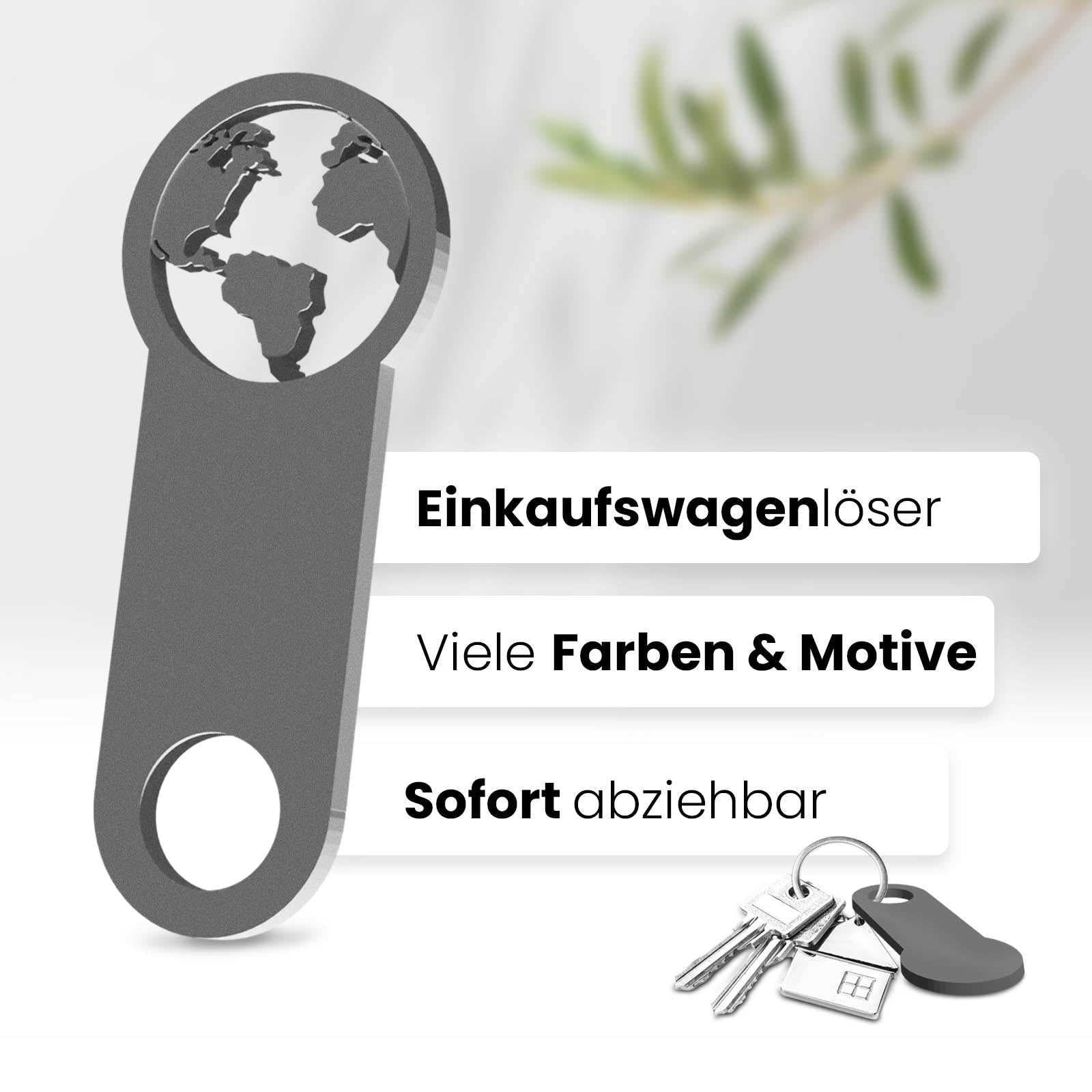 Zeigen Sie Ihre Verbundenheit mit der Natur mit unserem einzigartigen "Erde" Einkaufswagenlöser. Eine Botschaft für Umweltbewusstsein und Nachhaltigkeit.