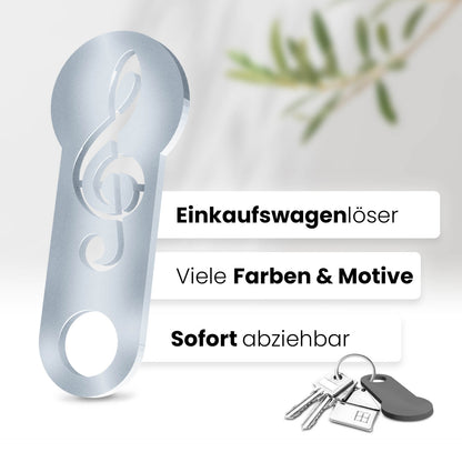 Erfahren Sie mehr über den Musiknote Schlüsselanhänger – ein sofort abziehbares Design für Musikliebhaber, kombiniert mit praktischer Einkaufswagenlöser Funktion.