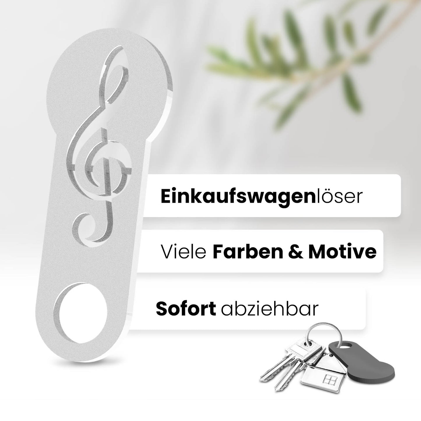 Erfahren Sie mehr über den Musiknote Schlüsselanhänger – ein sofort abziehbares Design für Musikliebhaber, kombiniert mit praktischer Einkaufswagenlöser Funktion.