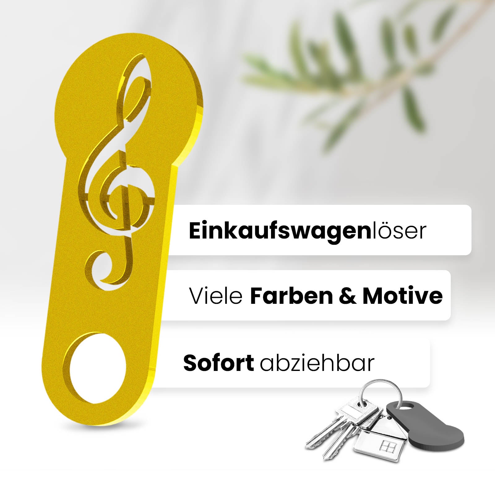 Erfahren Sie mehr über den Musiknote Schlüsselanhänger – ein sofort abziehbares Design für Musikliebhaber, kombiniert mit praktischer Einkaufswagenlöser Funktion.