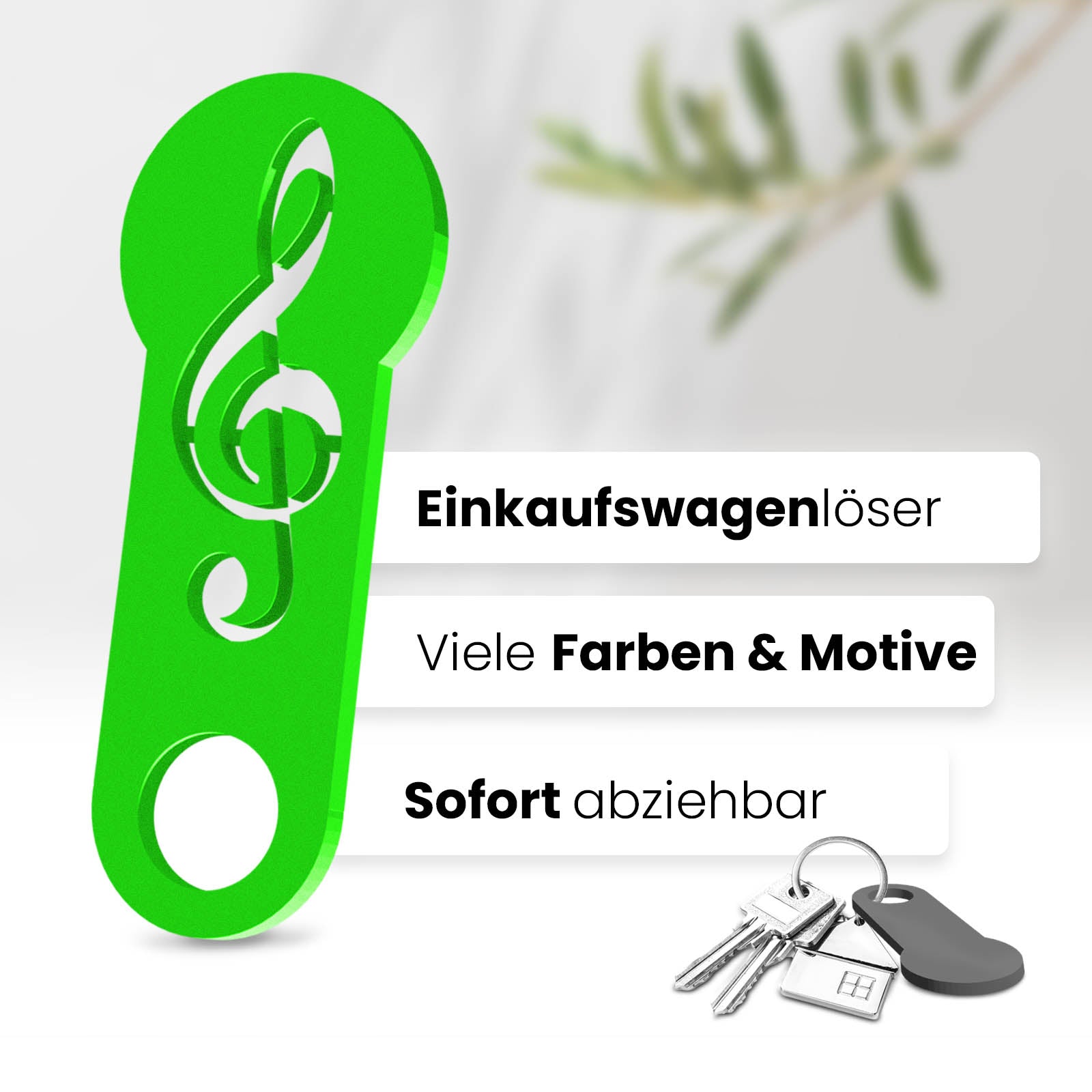 Erfahren Sie mehr über den Musiknote Schlüsselanhänger – ein sofort abziehbares Design für Musikliebhaber, kombiniert mit praktischer Einkaufswagenlöser Funktion.