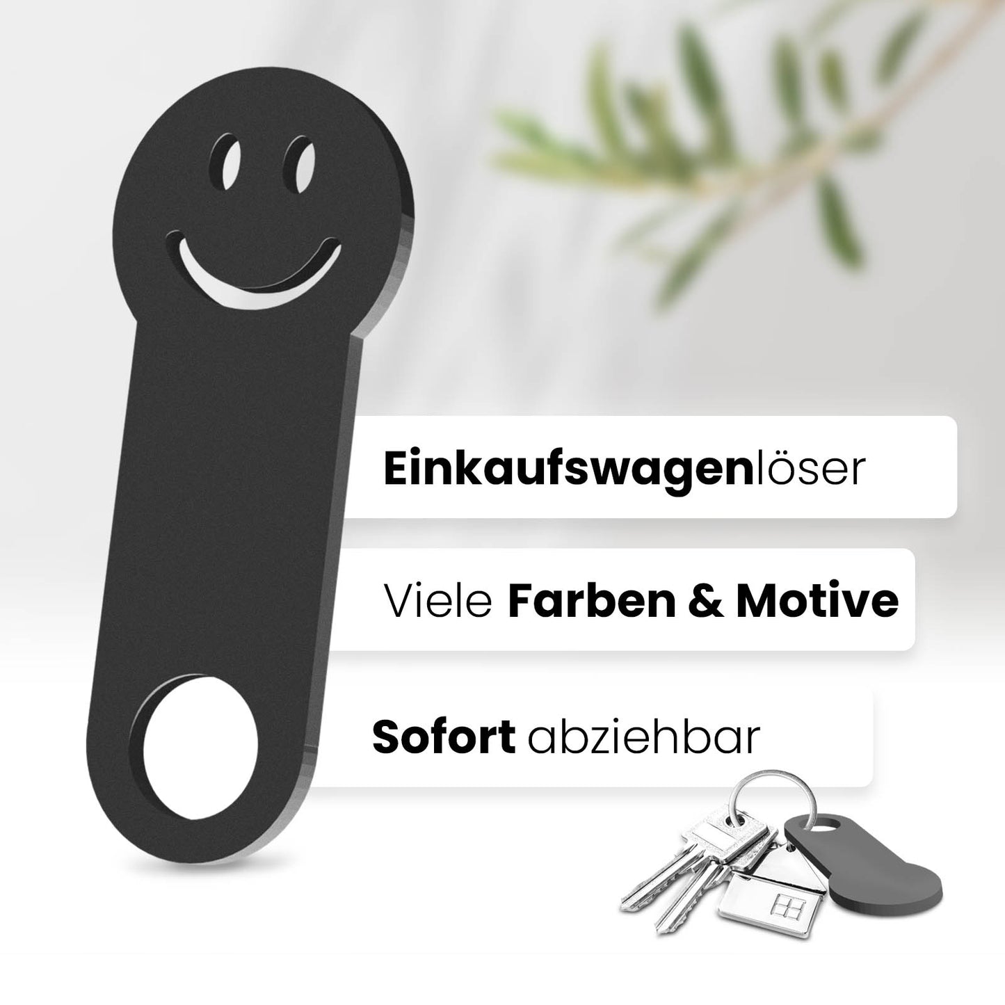 Ihr sofort abziehbares, fröhliches Accessoire für den Schlüsselbund. Hochwertiges 3D-Design in Smiley-Form, das ein Lächeln auf Ihr Gesicht zaubert.