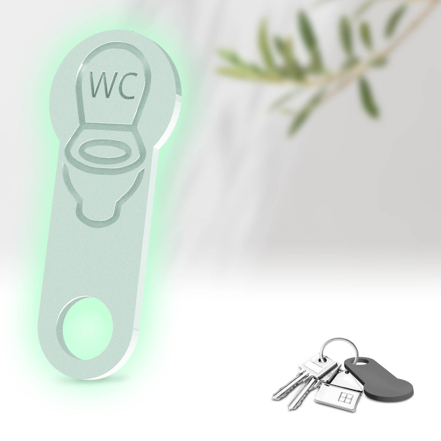 Der WC Schlüsselanhänger – Entweder ein praktischer Einkaufswagenchip oder ein bequemer Begleiter für den Toilettenschlüssel.