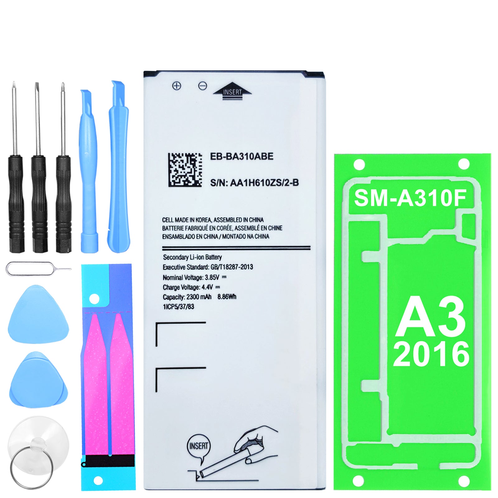 ErsatzAkku für das Samsung Galaxy A3 2016 SM-A310F, Inklusive Werkzeugset und Kleberahmen | Im Dinngs Onlineshop erhältlich!
