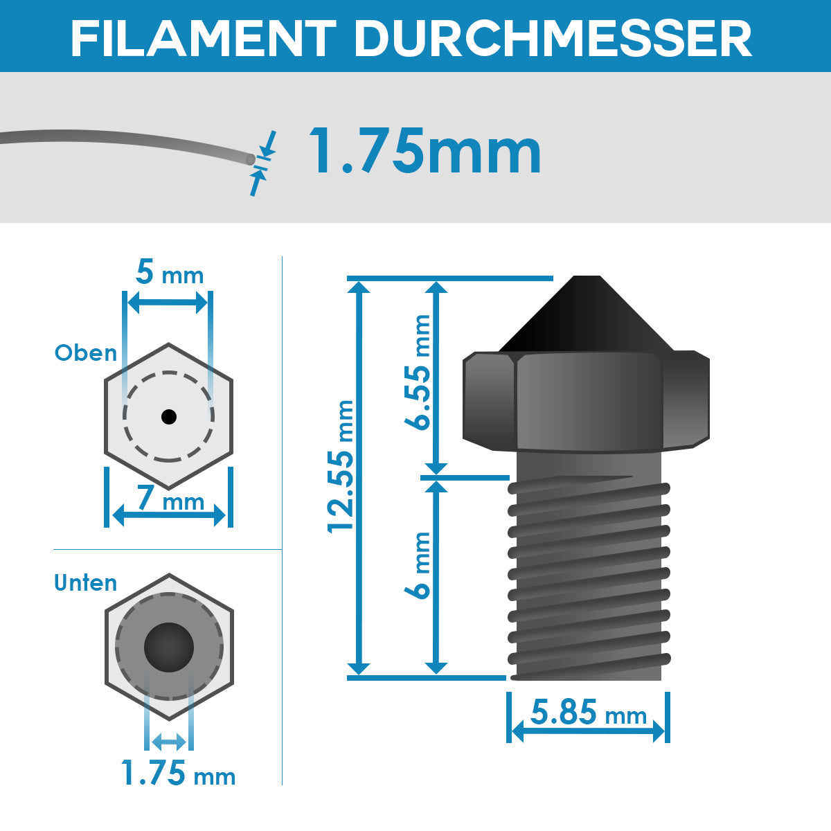 Nozzle Düse für 3D Drucker 0,25mm Extruder Druckkopf für 1,75mm Filament - dinngs