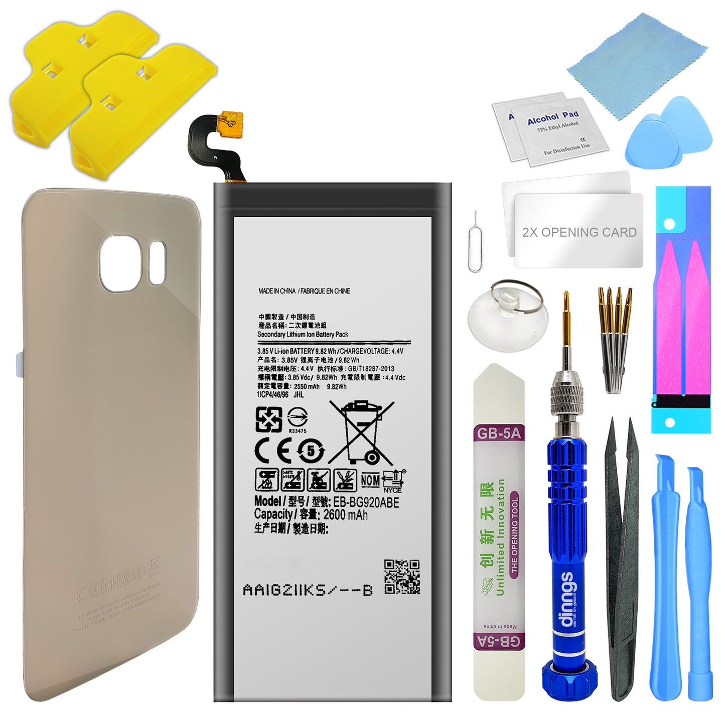 Ersatzakku Akku für Samsung Galaxy S6 SM-G920F EB-BG920ABE + Akkudeckel Gold+ Werkzeug Set / Umbau Kit