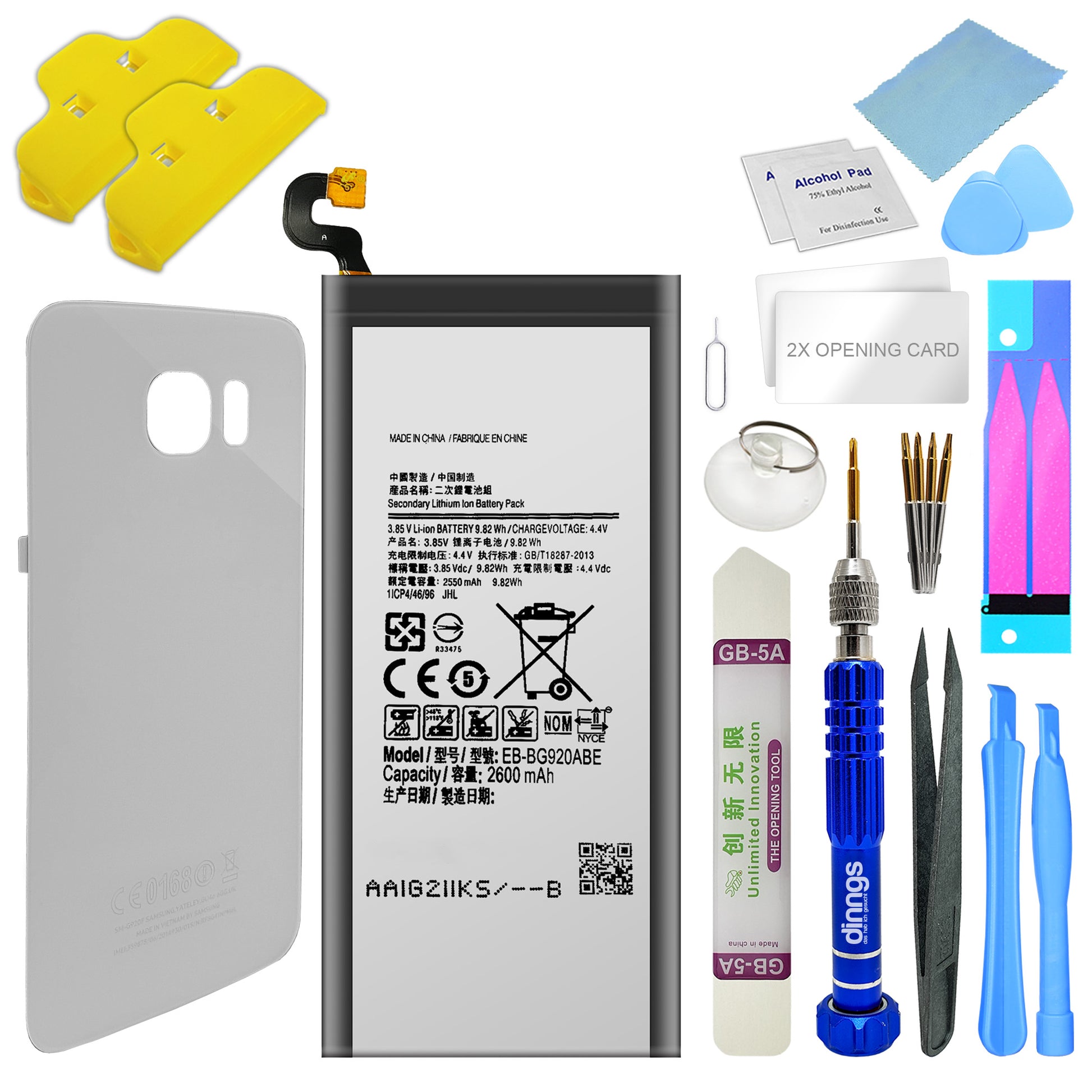Ersatzakku Akku für Samsung Galaxy S6 SM-G920F EB-BG920ABE + Akkudeckel Weiß White + Werkzeug Set / Umbau Kit