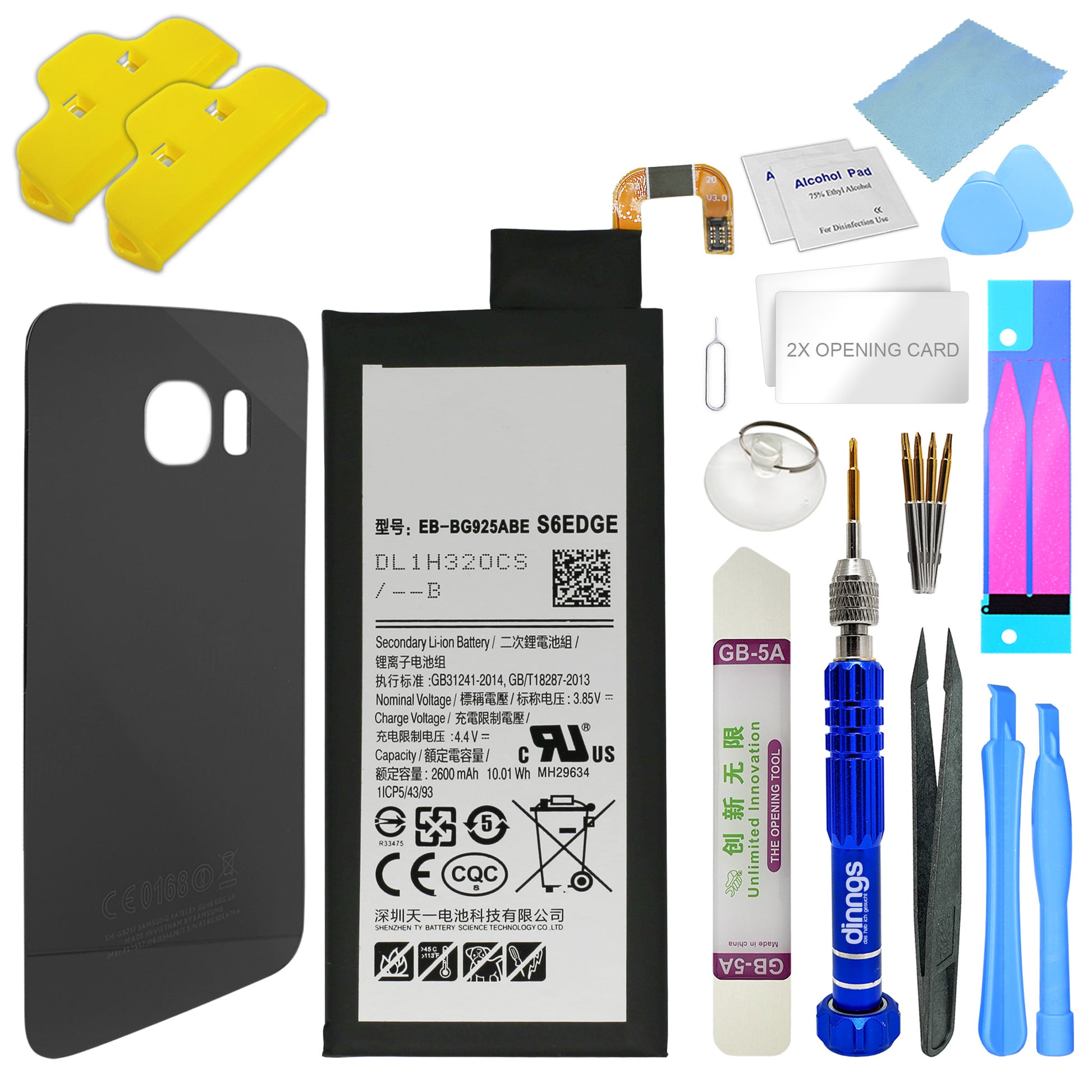 Ersatzakku Akku für Samsung Galaxy S6 Edge SM-G925F EB-BG925ABE + Akkudeckel Black (Schwarz) + Werkzeug Set / Umbau Kit