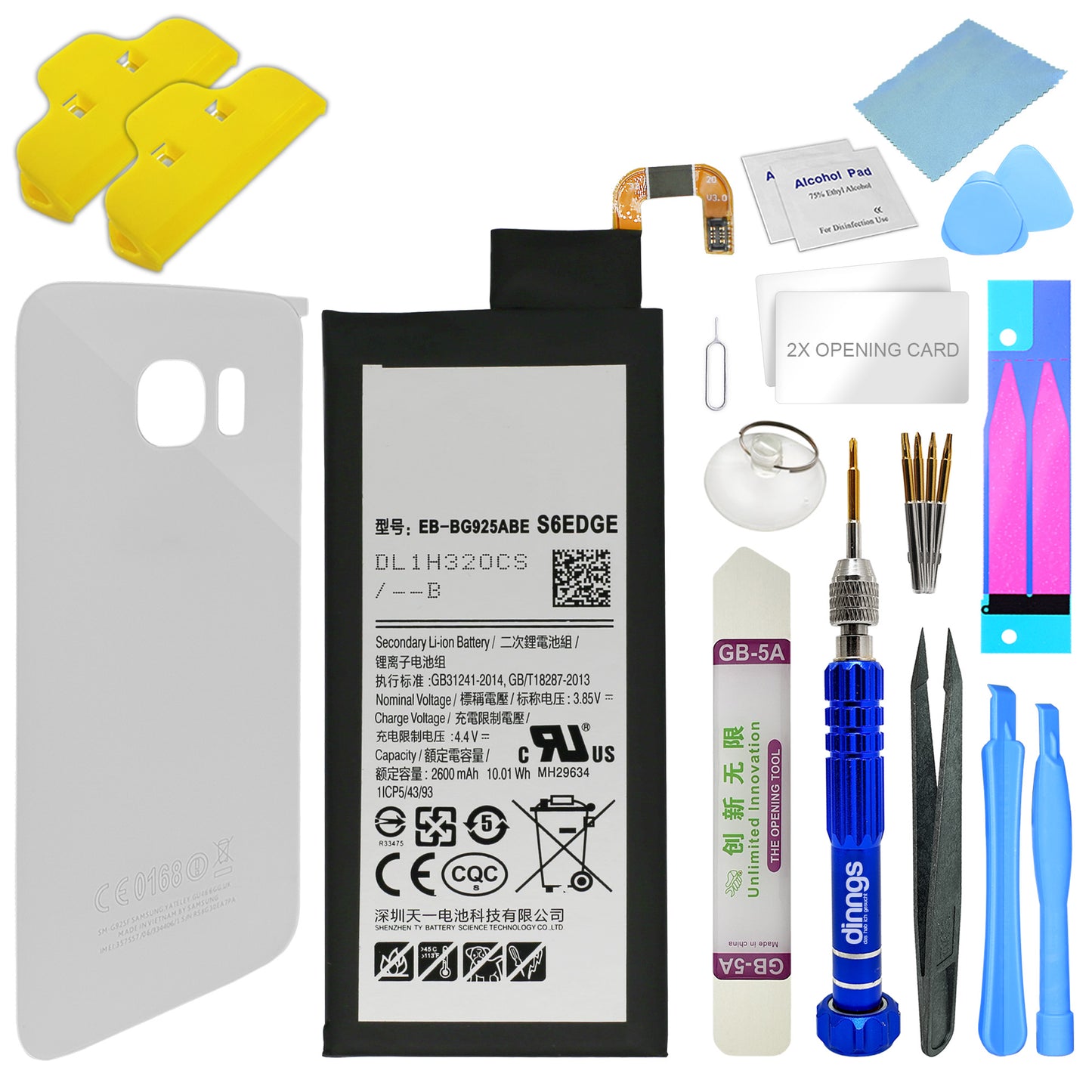 Ersatzakku Akku für Samsung Galaxy S6 Edge SM-G925F EB-BG925ABE + Akkudeckel White (Weiß) + Werkzeug Set / Umbau Kit
