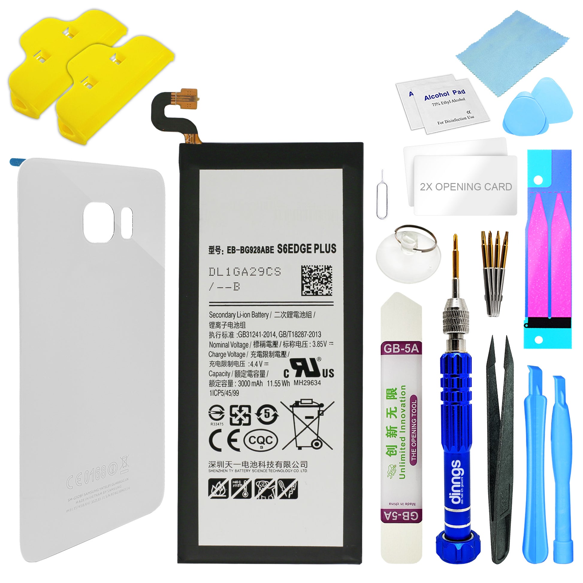 Ersatzakku Akku für Samsung Galaxy S6 Edge Plus SM-G928F EB-BG928ABE + Akkudeckel White (Weiß) + Werkzeug Set / Umbau Kit