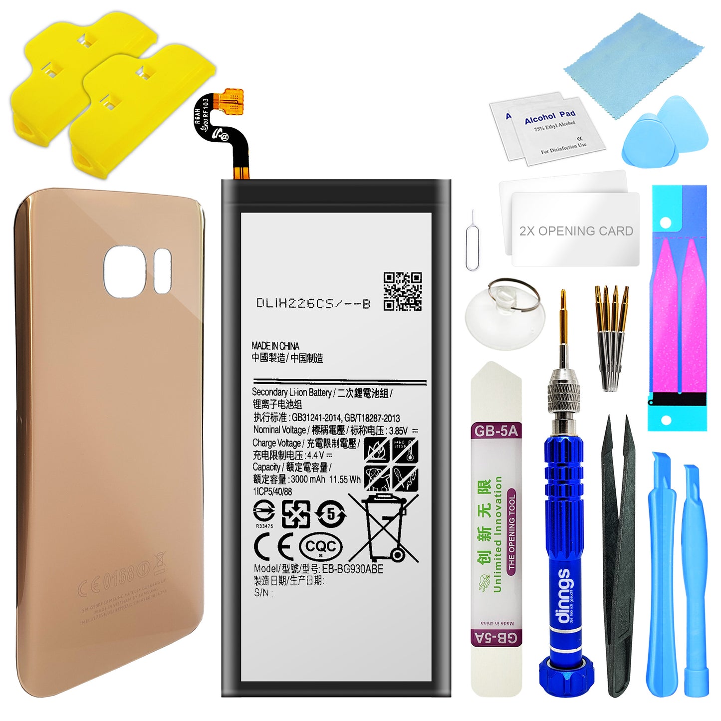 Ersatzakku Akku für Samsung Galaxy S7 SM-G930F EB-BG930ABE + Akkudeckel Gold + Werkzeug Set / Umbau Kit