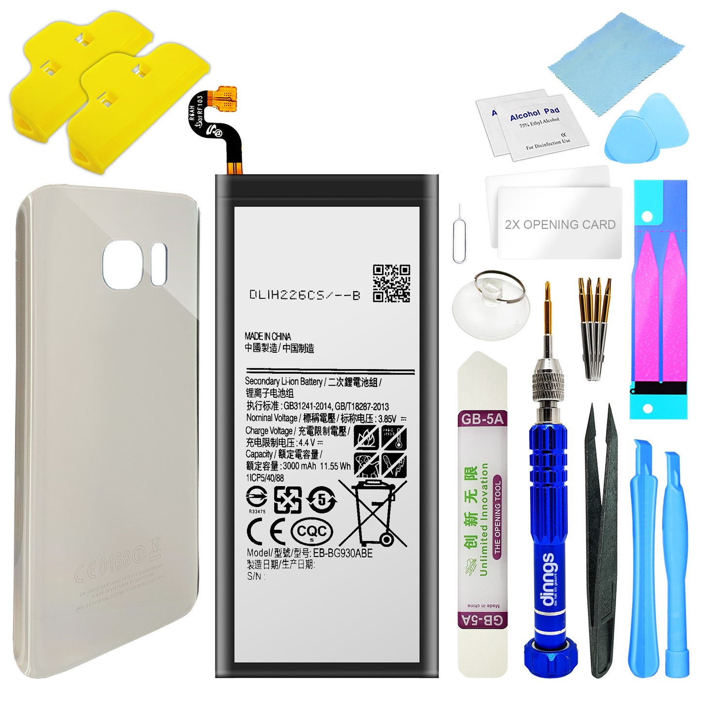 Ersatzakku Akku für Samsung Galaxy S7 SM-G930F EB-BG930ABE + Akkudeckel Silver (Silber) + Werkzeug Set / Umbau Kit